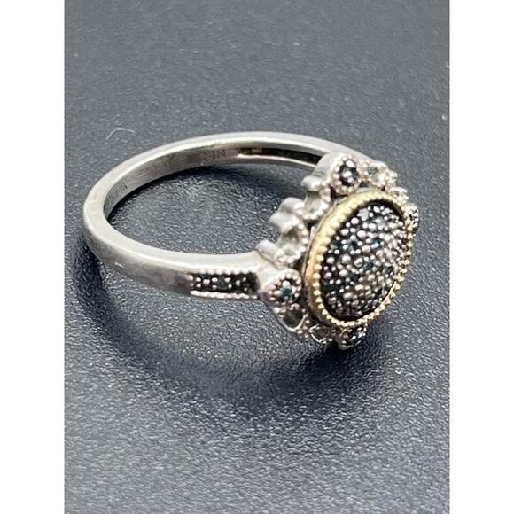 Designer‎ 925 Sterling Silver 14K
Yellow Gold Blue Diamond Two Tone Ring Sz 7.5 - Picture 13 of 16